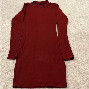 Naked Wardrobe Rich Red Long Sleeve Dress
